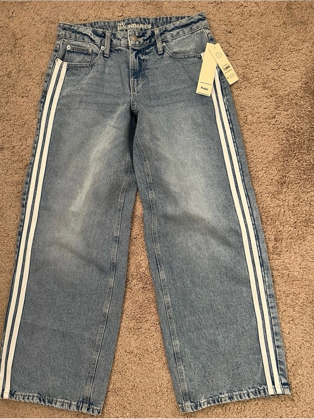 No Boundaries Light Blue Wide Leg Jeans with White Side Stripes